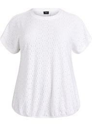 Bluse med hulm&oslash;nster og ballon-effekt, Hvid