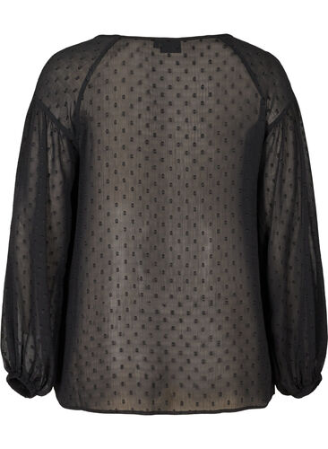 Langærmet mesh bluse med prikker, Black, Packshot image number 1