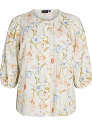 Skjortebluse i h&oslash;r og viskose med 3/4-&aelig;rmer, Vanilla