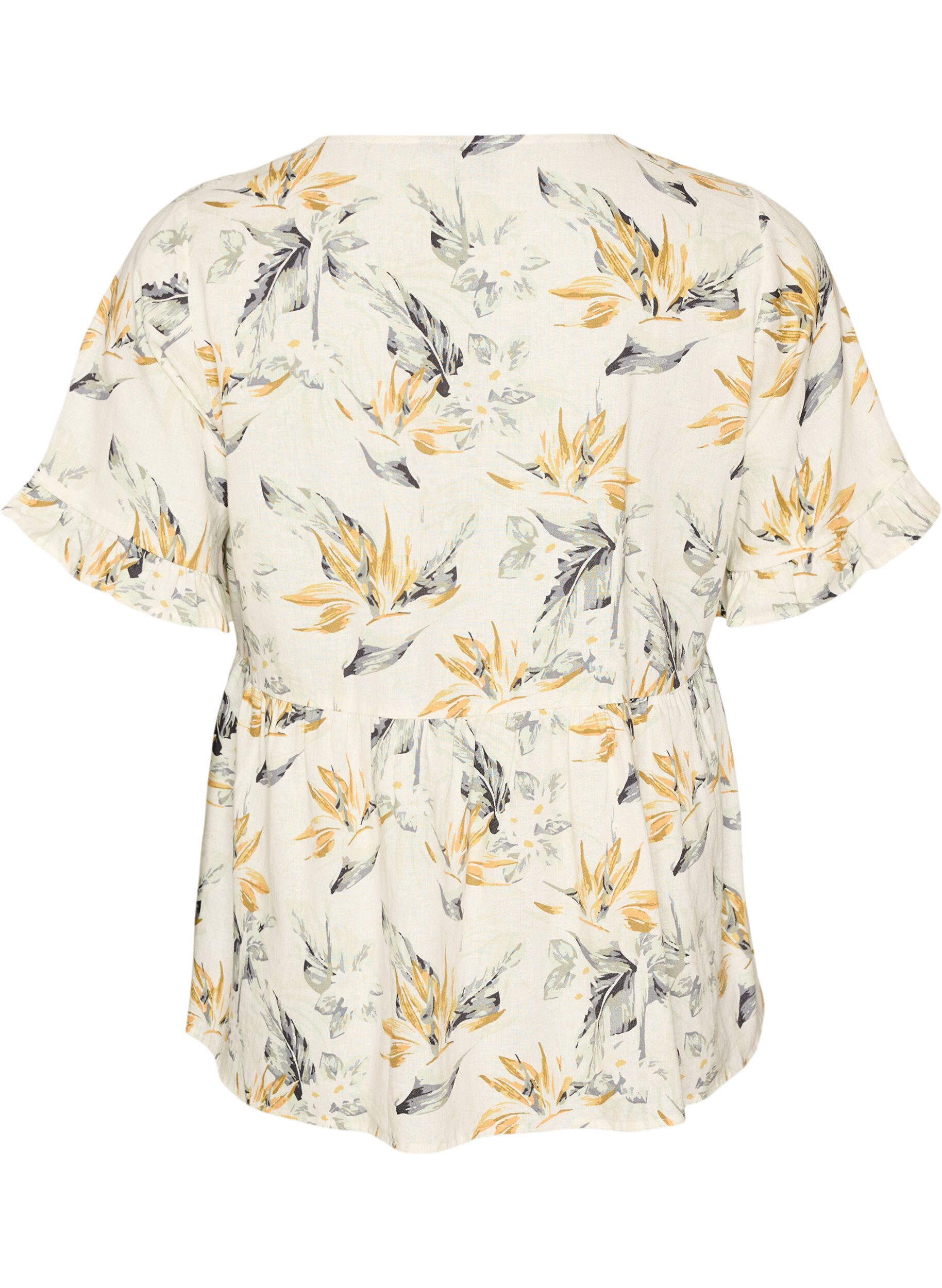 ZizziBluse i h&oslash;r og viskose med V-udsk&aelig;ring og knaplukning, Hvid, Packshot image number 1