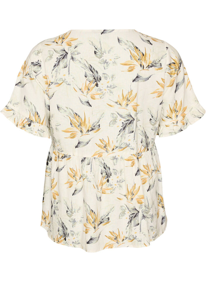 Bluse i h&oslash;r og viskose med V-udsk&aelig;ring og knaplukning, Hvid, Packshot image number 1