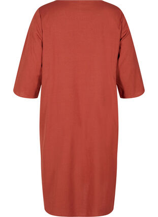 Bomulds kjole med 3/4 ærmer og knapper, Burnt Henna, Packshot image number 1
