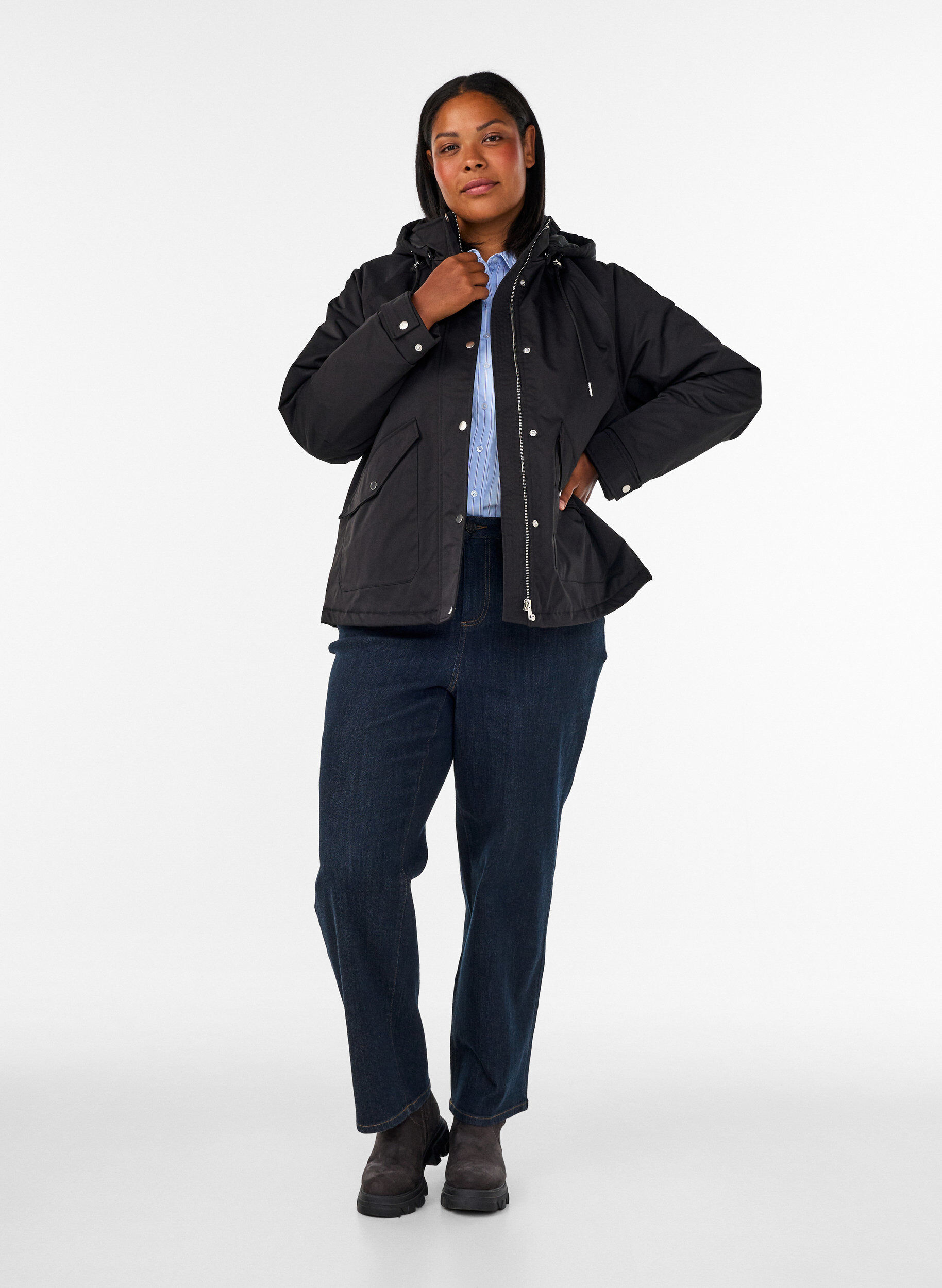 ZizziVatteret parka med aftagelig h&aelig;tte, Sort, Model image number 1