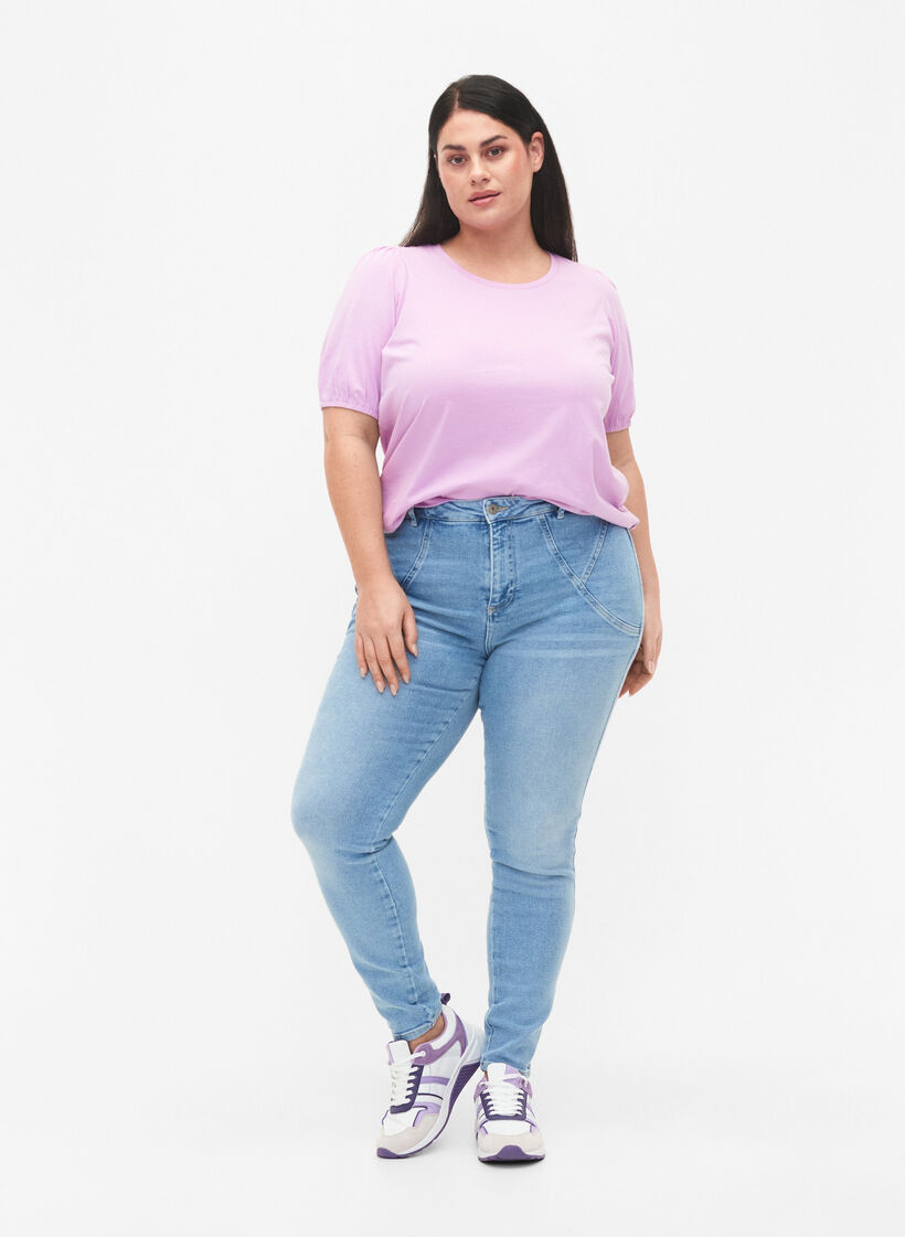 Højtaljede Amy jeans med super slim fit, Light blue, Model image number 0