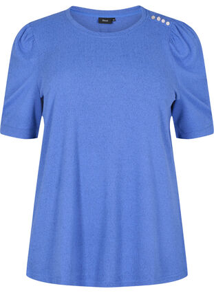 Bluse med korte pufærmer, Dazzling Blue Mel., Packshot image number 0
