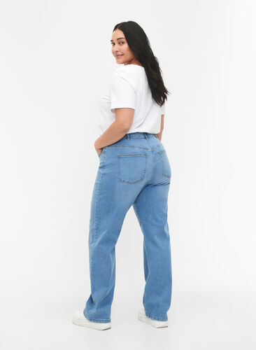 Højtaljede Gemma jeans med straight fit, Light blue, Model image number 1