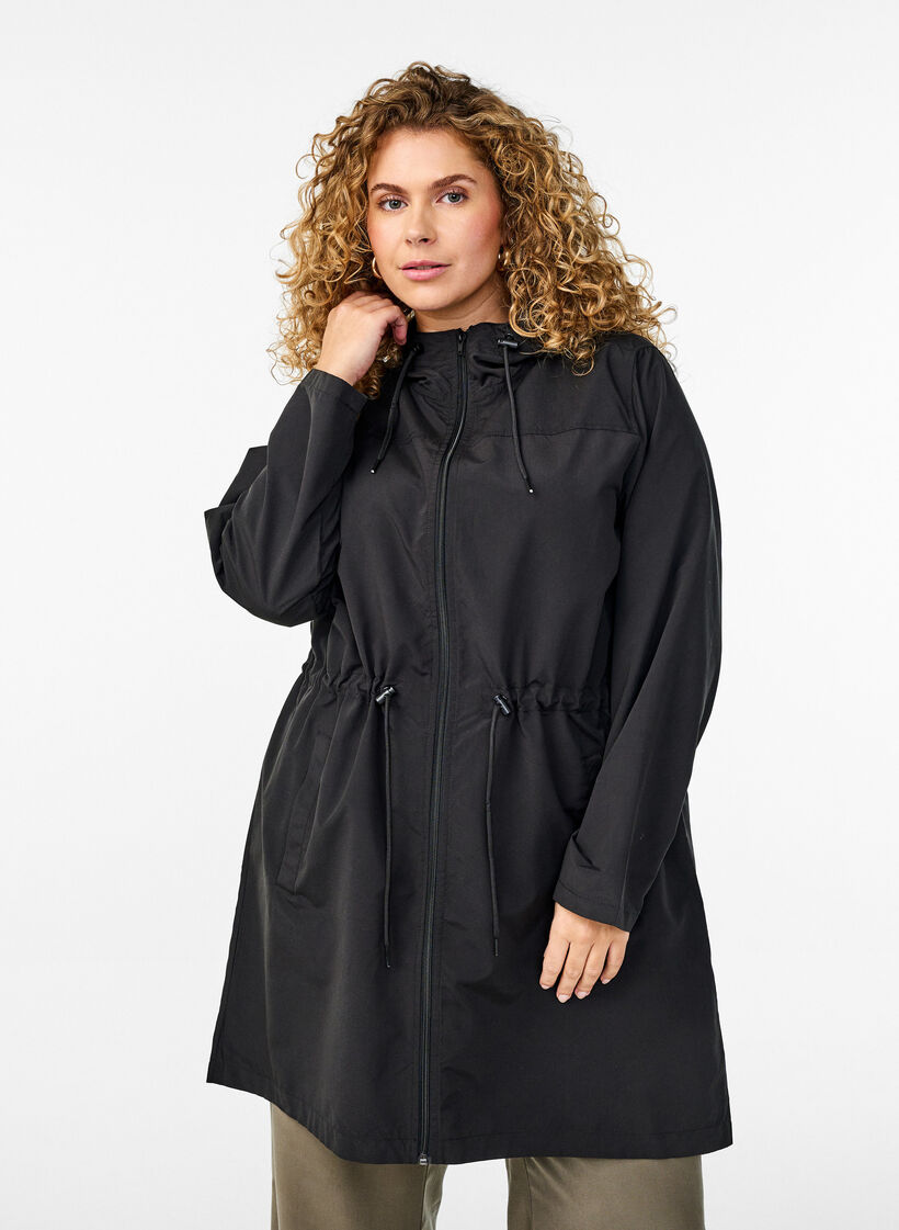Parka i let materiale med h&aelig;tte, Sort, Model image number 0