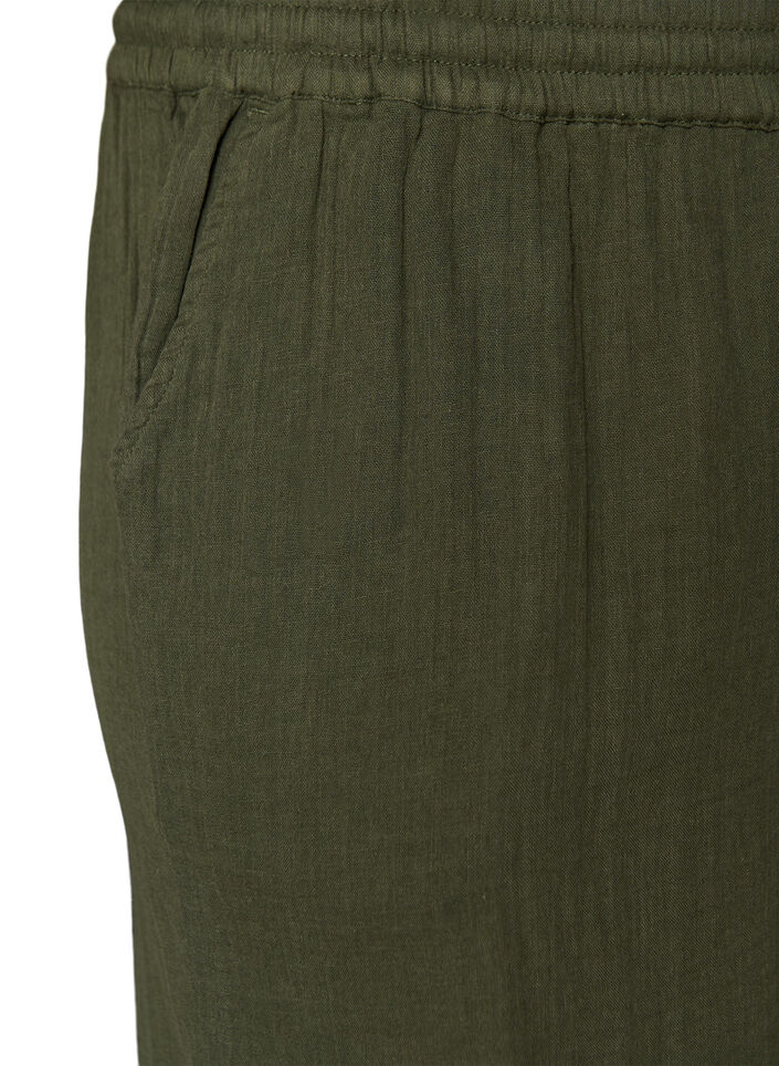 L&oslash;se shorts i bomuldsmusselin med h&oslash;j talje, Gr&oslash;n, Packshot image number 3
