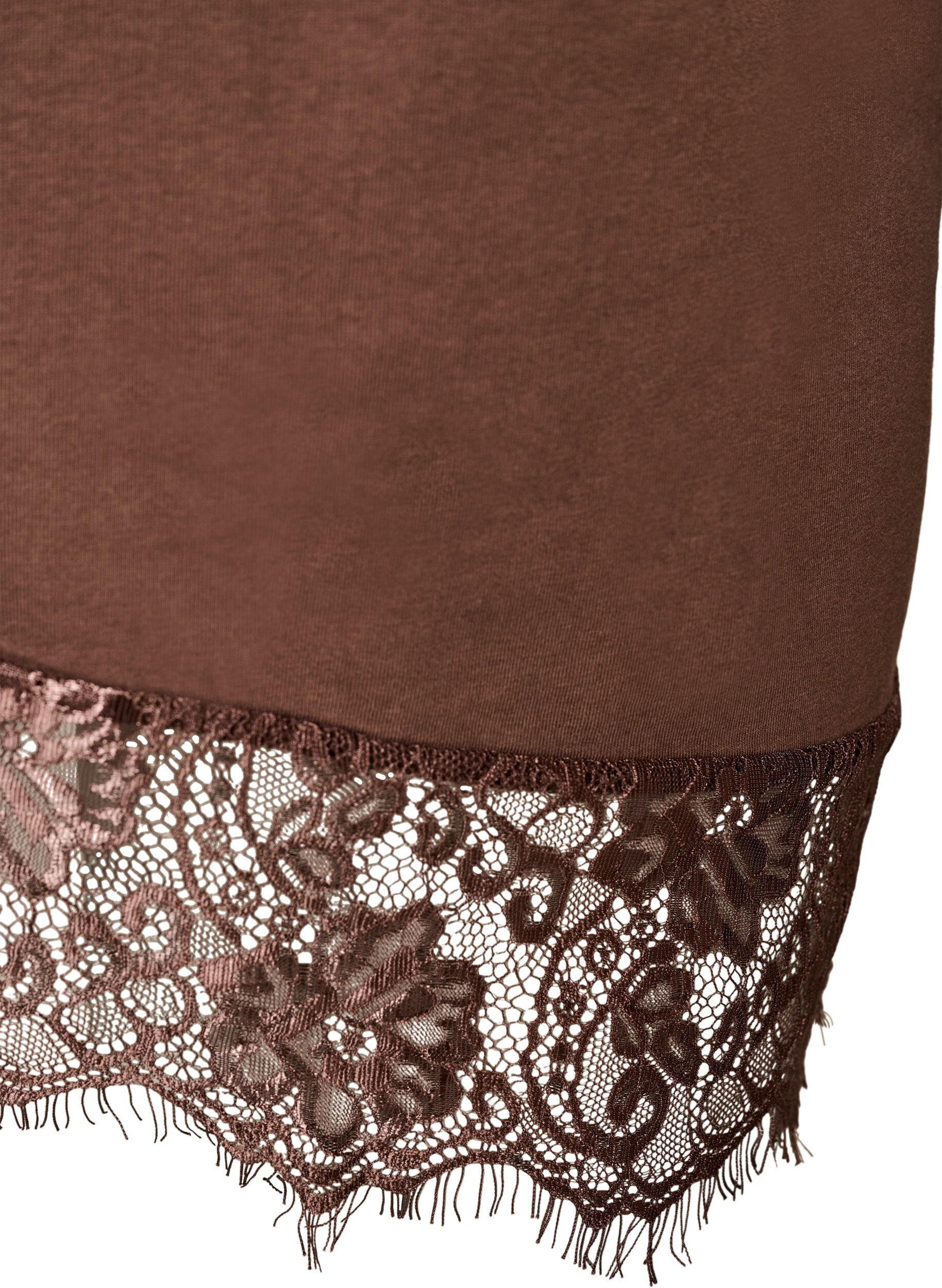 ZizziT-shirt med asymmetrisk blondekant, Brun, Packshot image number 3