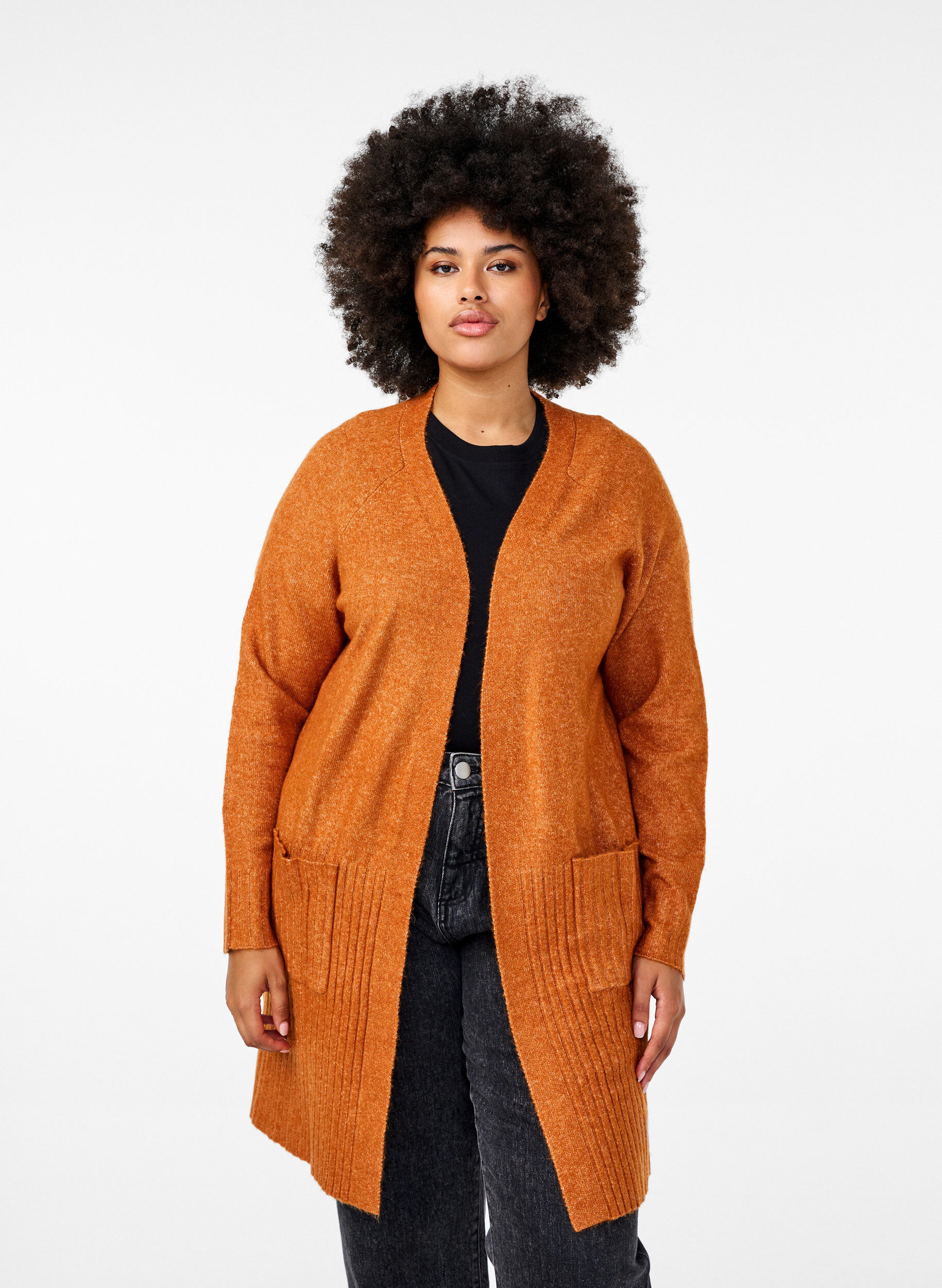 Lang cardigan med lommer, Autumnal Mel., Model