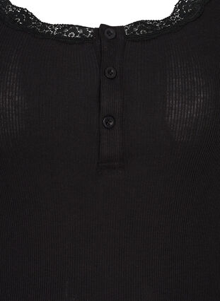 Rib tanktop med blonder og knapper, Black, Packshot image number 2