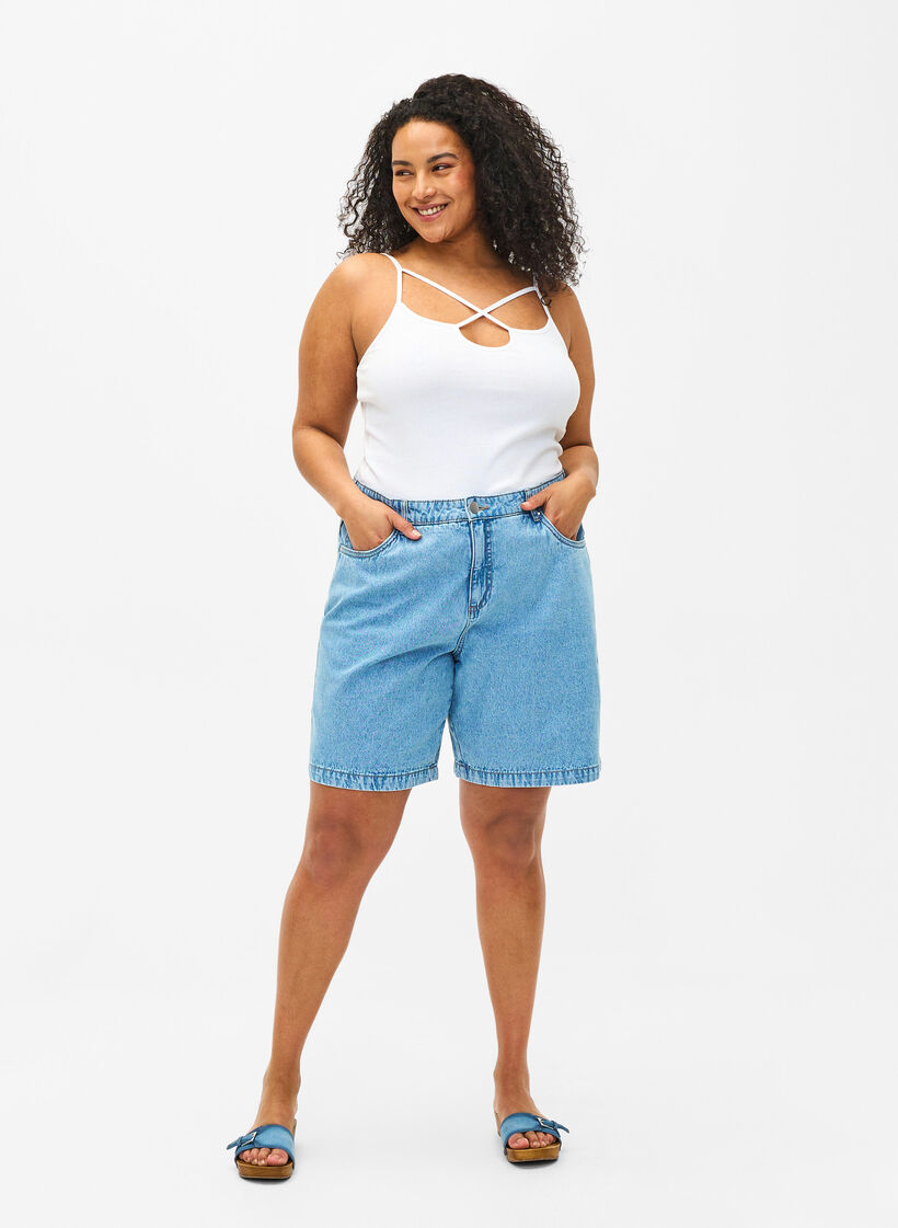 Rib top i økologisk bomuld med krydsdetalje , Bright White, Model image number 2