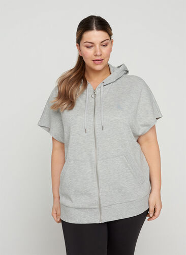 Kortærmet sweatshirt med lynlås, Light Grey Melange, Model image number 0