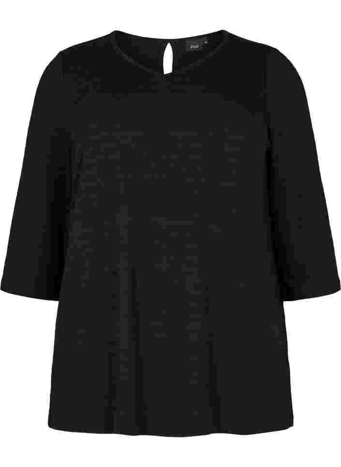Bluse med 3/4 ærmer og v-udskæring, Black, Packshot image number 0