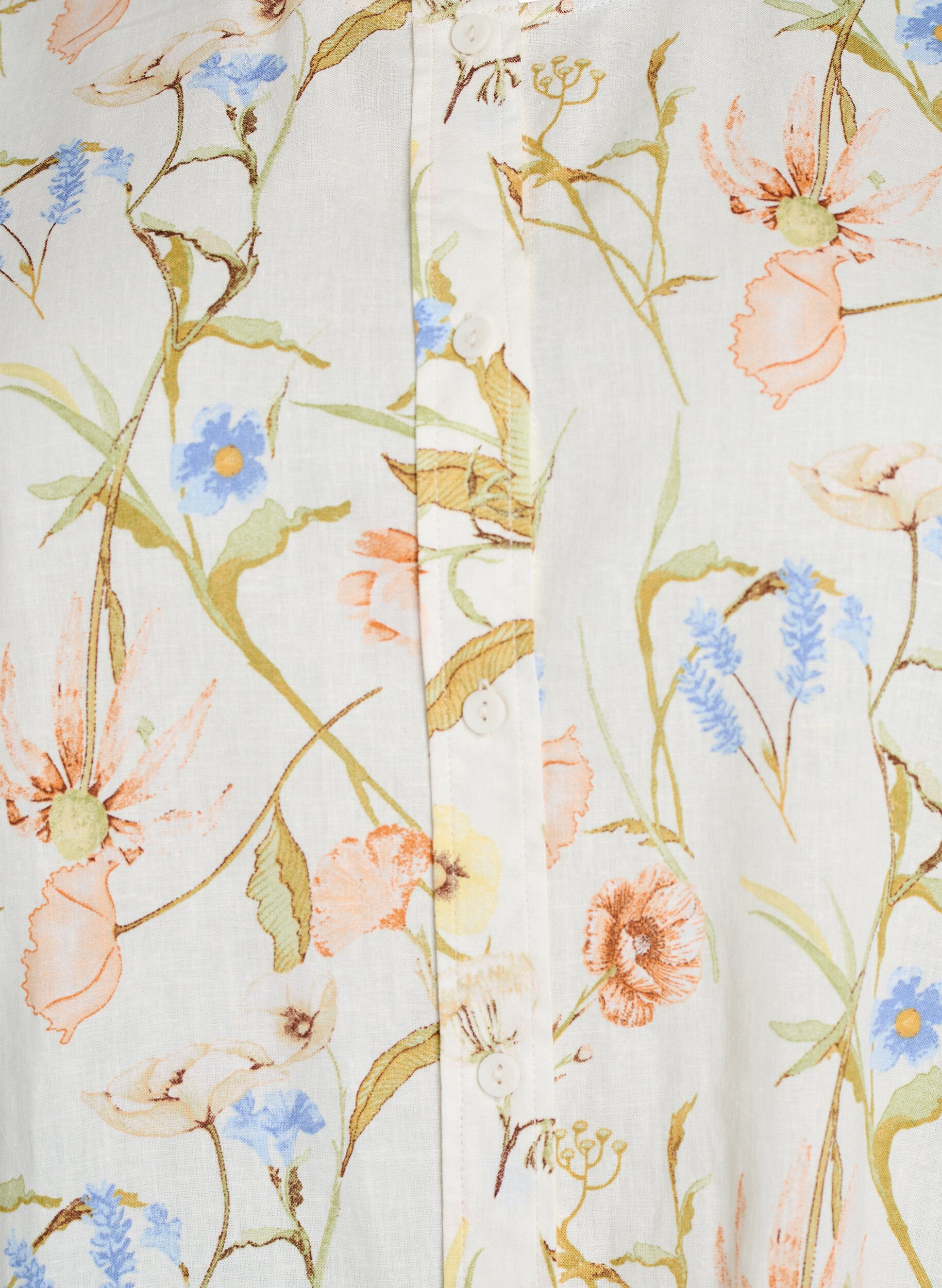 Zizzi Skjortebluse i h&oslash;r og viskose med 3/4-&aelig;rmer, Vanilla, Packshot image number 2