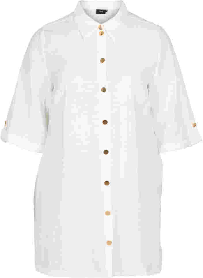 Lang skjorte med 3/4 ærmer, Bright White, Packshot image number 0