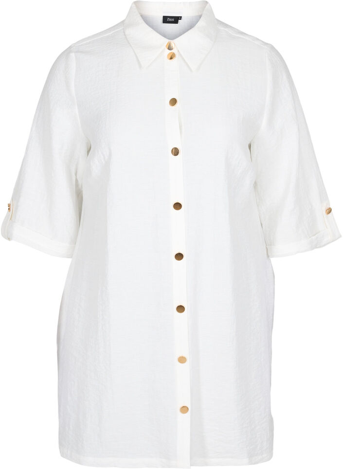 Lang skjorte med 3/4 ærmer, Bright White, Packshot image number 0