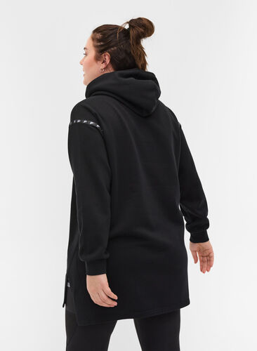 Lang sweatshirt med slids og lomme, Black, Model image number 1