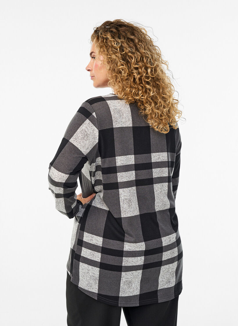 Mønstret bluse med lange ærmer, Grå, Model image number 2