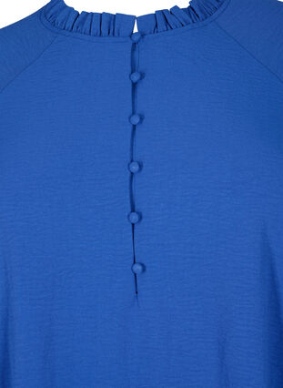 Bluse med flæser og knapper, Deep Ultramarine, Packshot image number 2