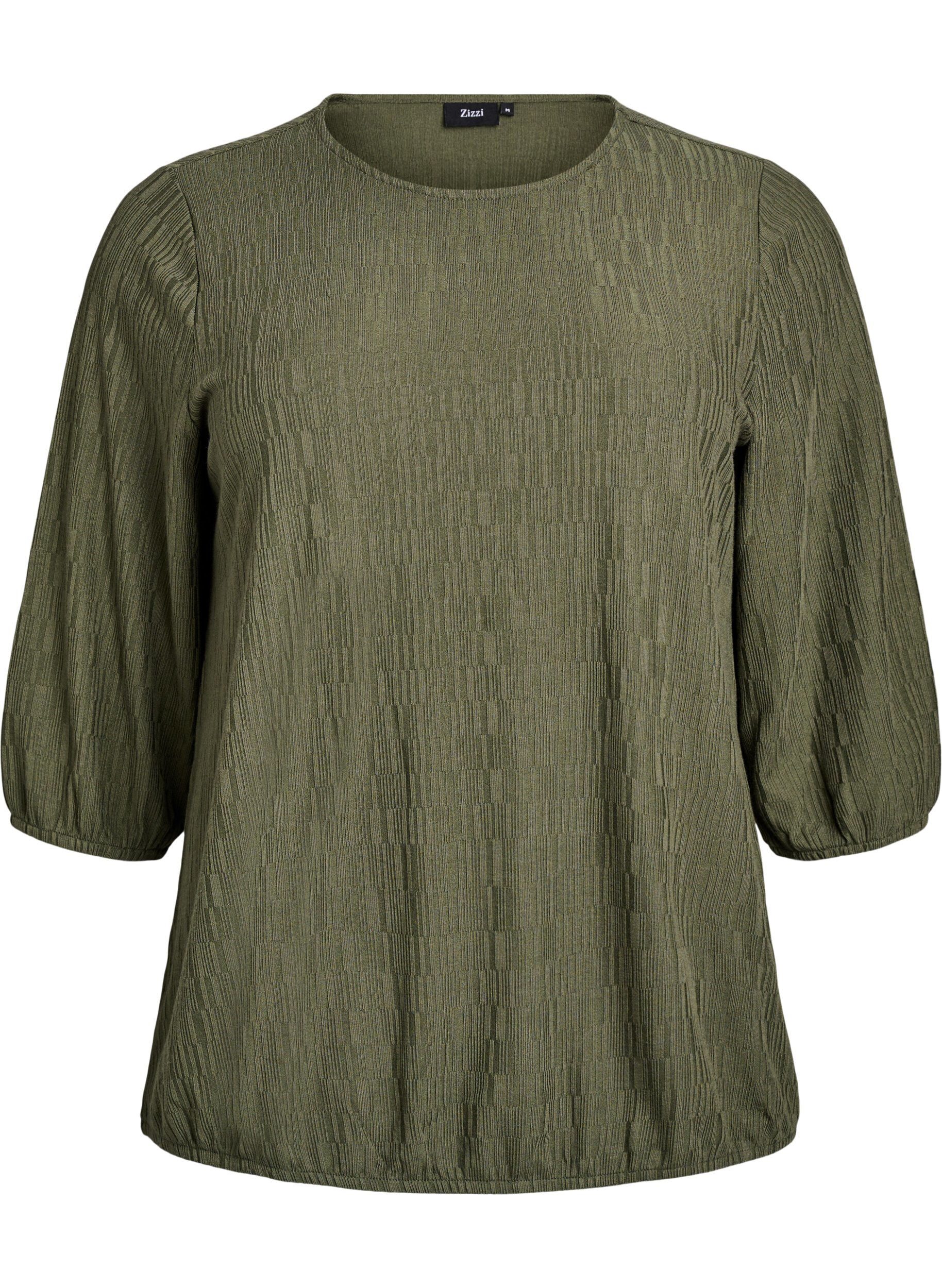 ZizziBluse med struktur og 3/4 &aelig;rmer, Gr&oslash;n, Packshot image number 0
