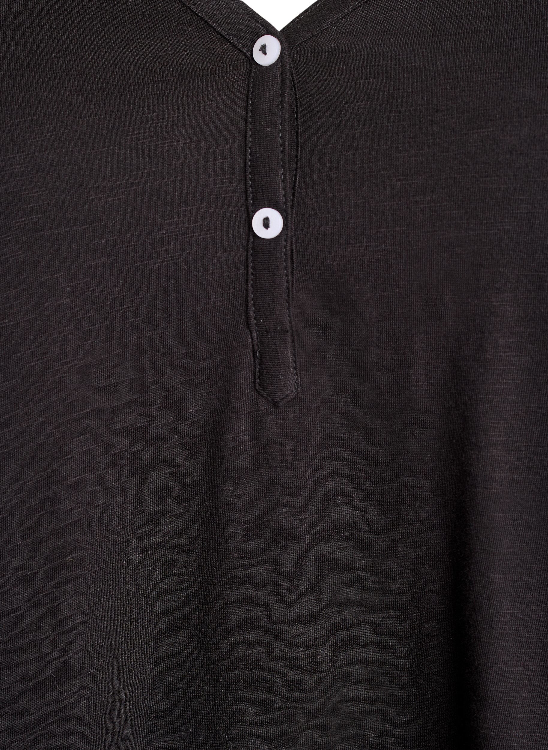 ZizziLang&aelig;rmet t-shirt med V-hals og knapper, Sort, Packshot image number 2