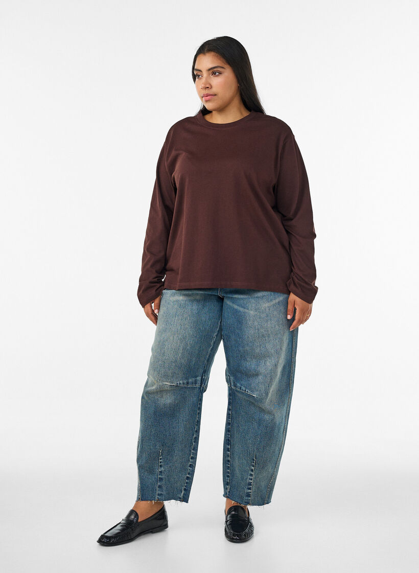 Basis t-shirt med lange &aelig;rmer, Brun, Model image number 1