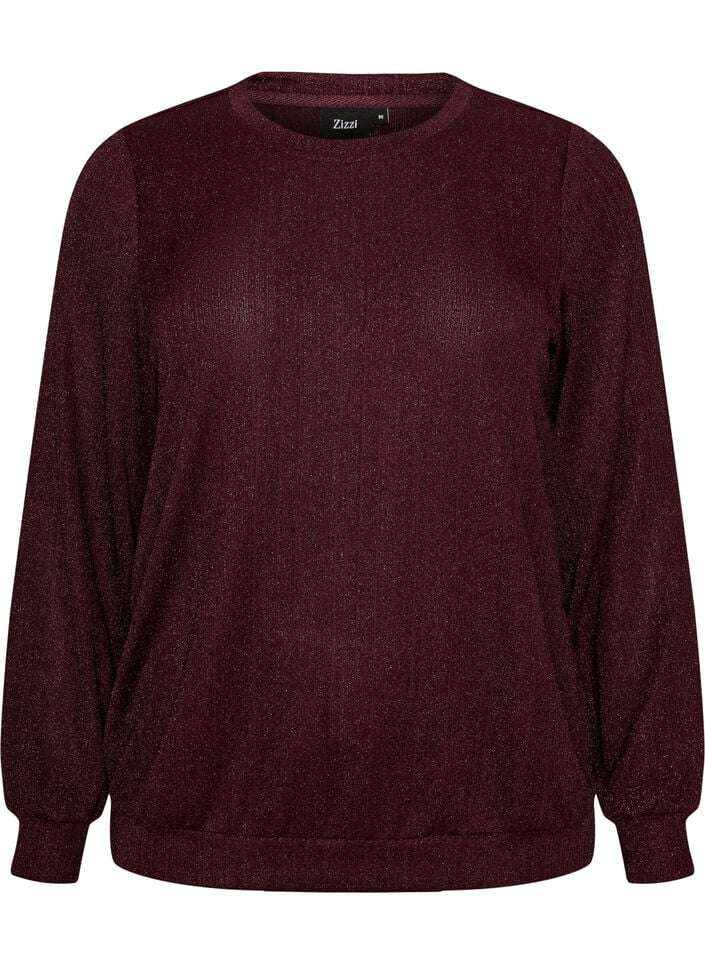 Bluse med lodret struktur og glittertr&aring;d, R&oslash;d, Packshot image number 0