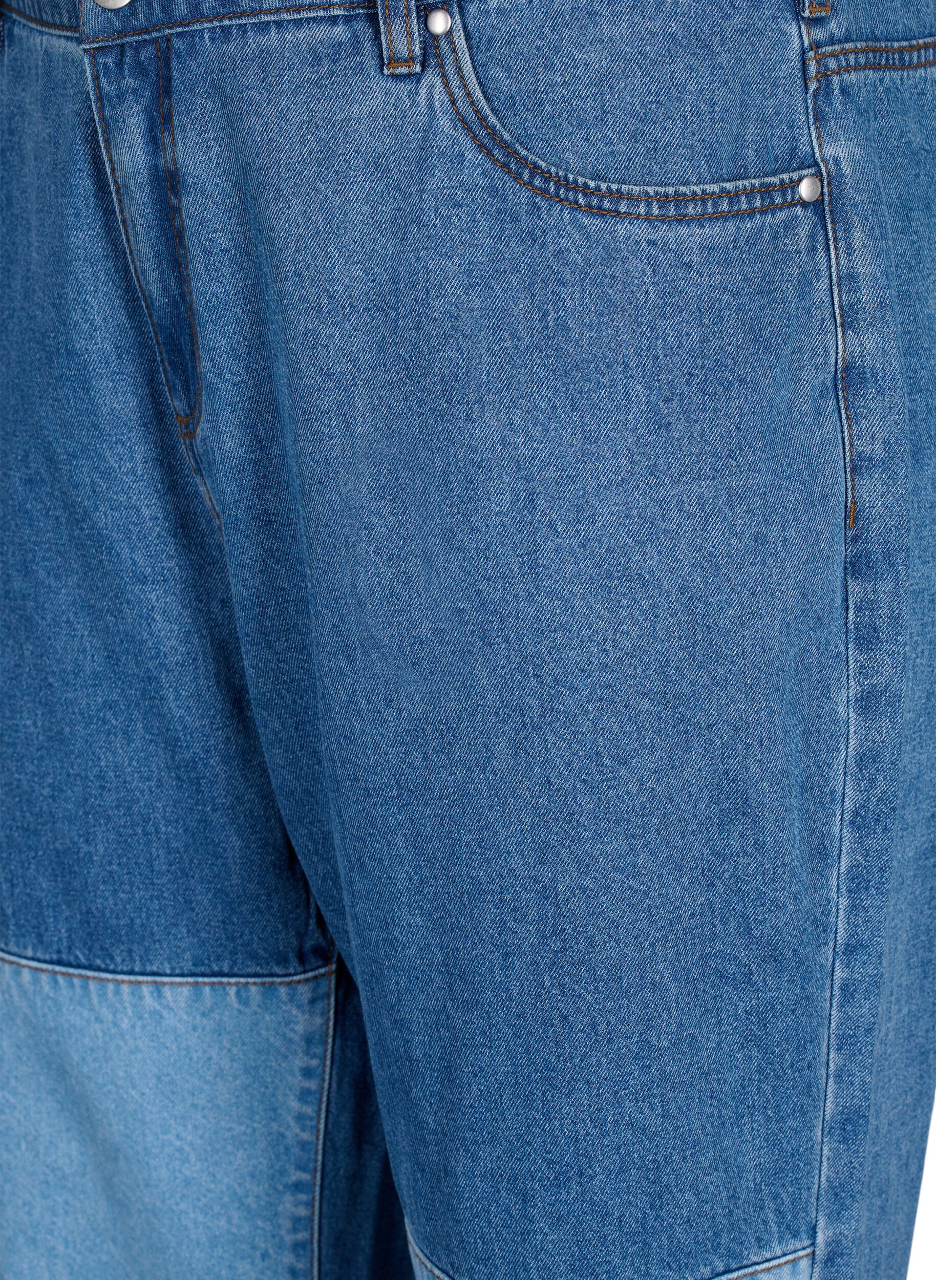Zizzi Mille mom fit jeans med colorblock og h&oslash;j talje, Light Blue Denim, Packshot image number 2