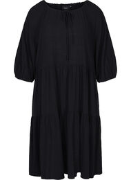 Bomulds kjole med 3/4 ærmer og bindedetalje, Black