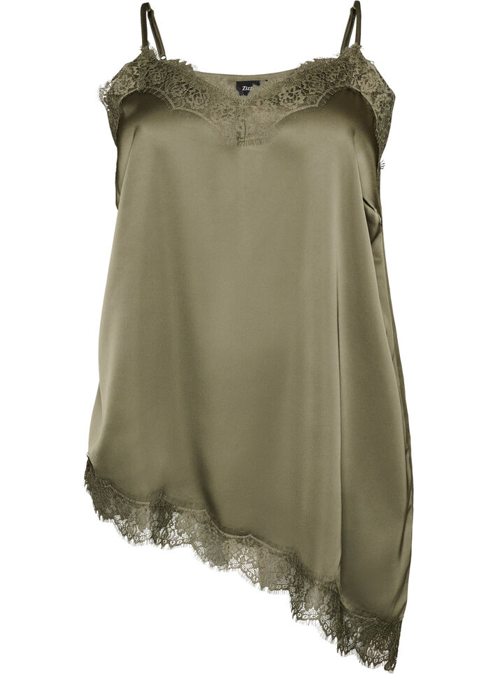 Stroptop med blonder og asymmetrisk kant, Gr&oslash;n, Packshot image number 0