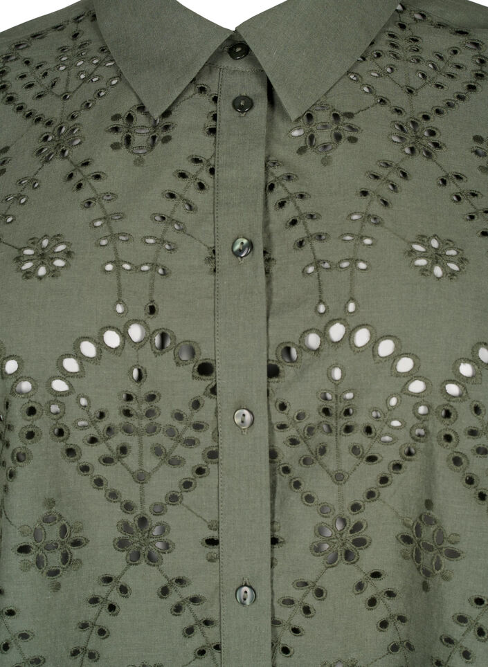 Skjorte i bomuld med broderi anglaise, Thyme, Packshot image number 2