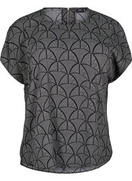 Kortærmet bluse med print, Black Grey Graphic 