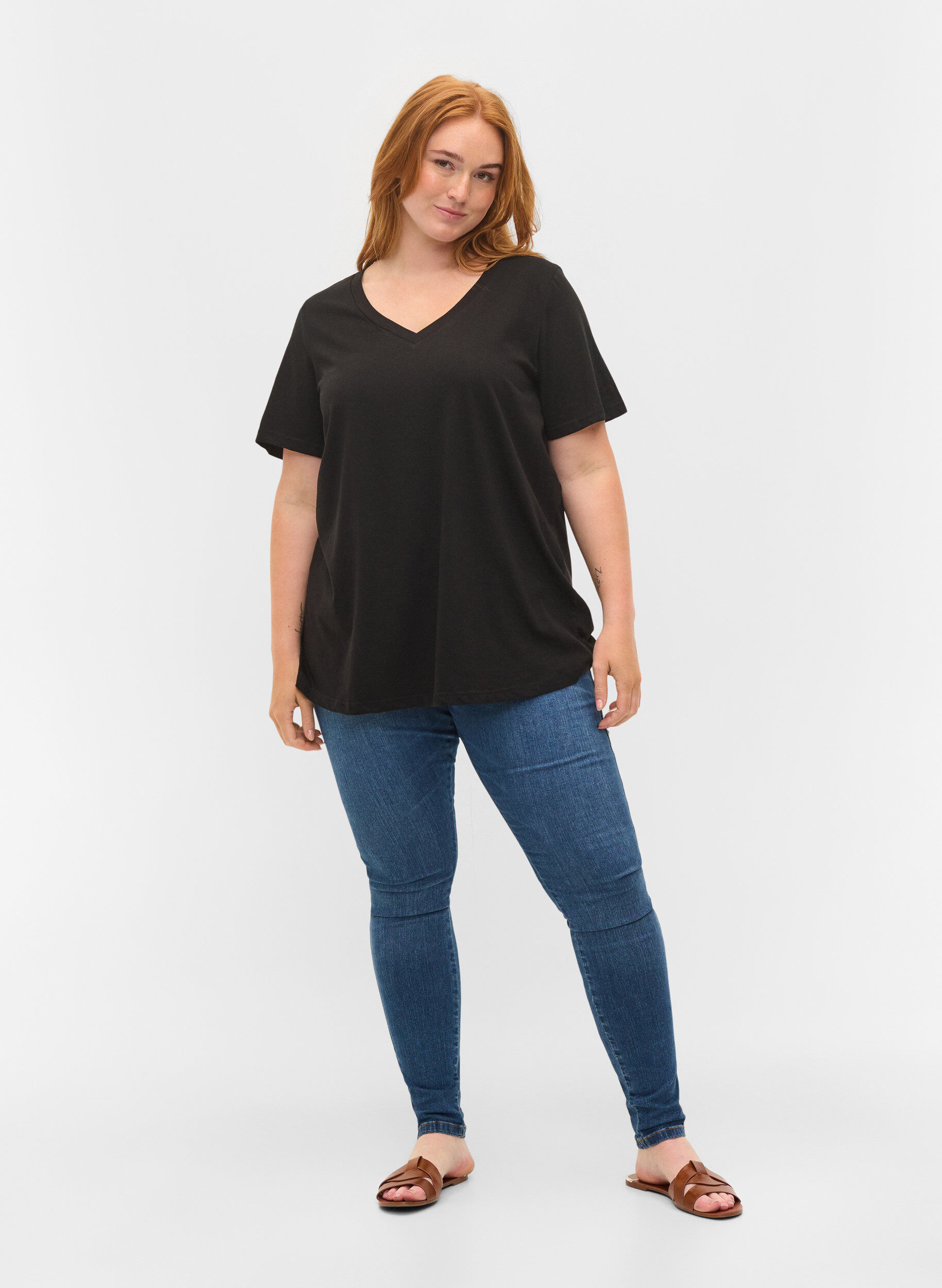 Zizzi 2-pak basis t-shirt i bomuld, Black/Black, Model image number 2