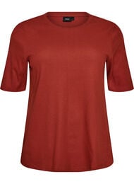 Ribbet jerseybluse med korte &aelig;rmer, R&oslash;d
