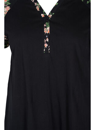 Kortærmet bomulds natkjole med printdetaljer, Black Flower, Packshot image number 2