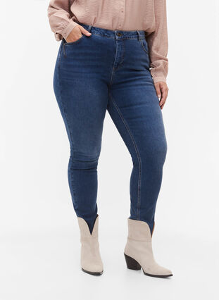 Super slim Amy jeans med høj talje, Blue denim, Model image number 2