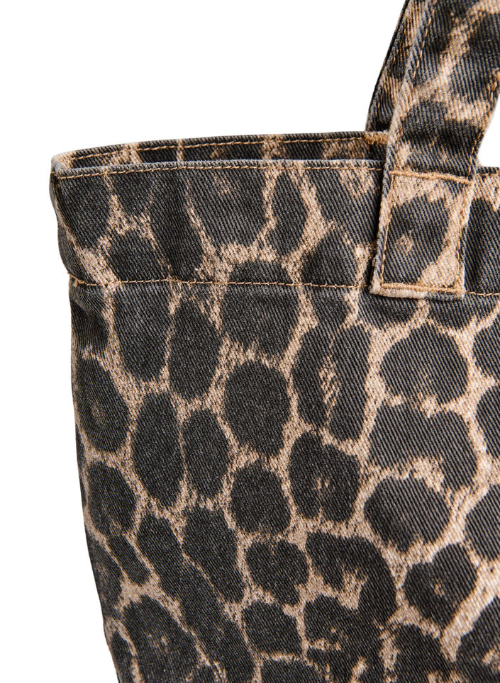 Shoppingbag i denim med leopardm&oslash;nster, Brun, Packshot image number 2