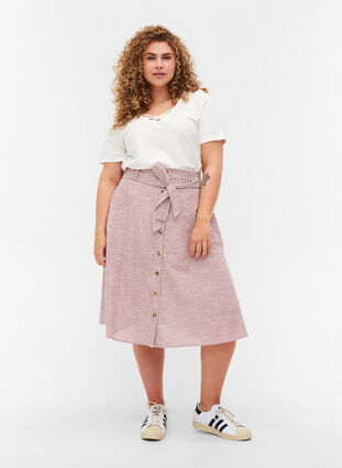 Stribet nederdel med lommer i bomuld, Dry Rose Stripe, Model image number 3