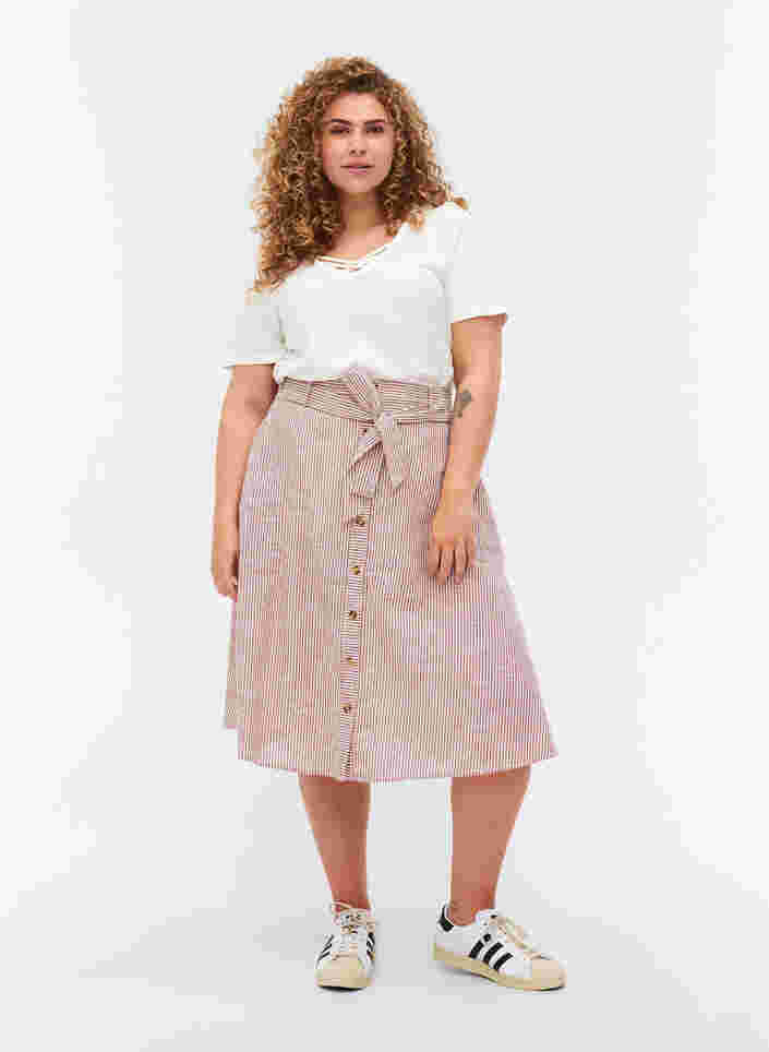 Stribet nederdel med lommer i bomuld, Dry Rose Stripe, Model image number 3
