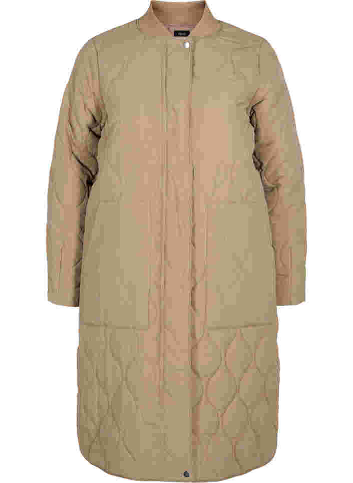 Lang quiltet jakke med lynlås og lommer, Amphora, Packshot image number 0