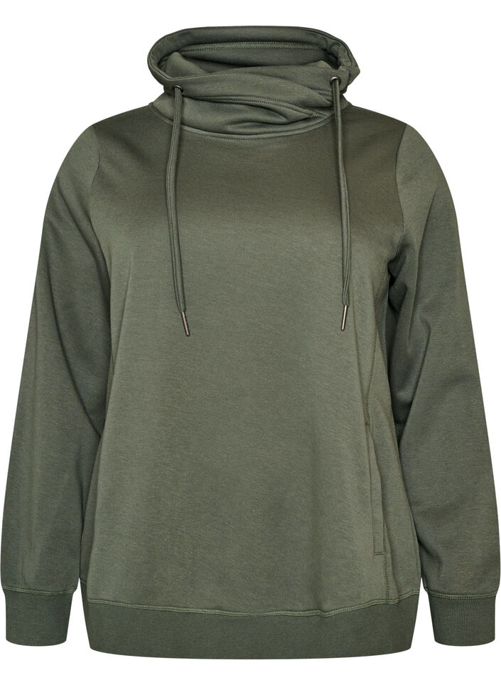 Sweatshirt med h&oslash;j krave og lommer, Gr&oslash;n, Packshot image number 0