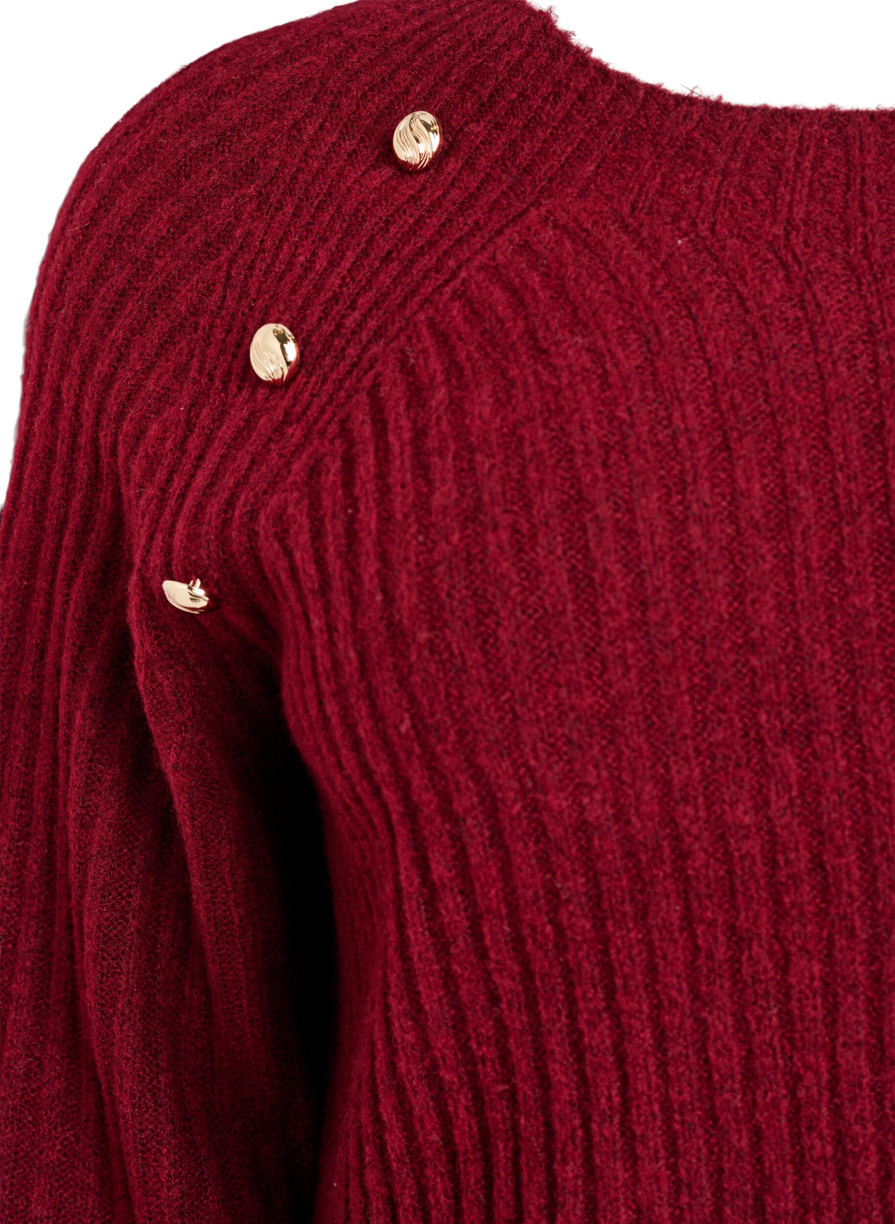 Zizzi Ribstrikket sweater med dekorative knapper, R&oslash;d, Packshot image number 2