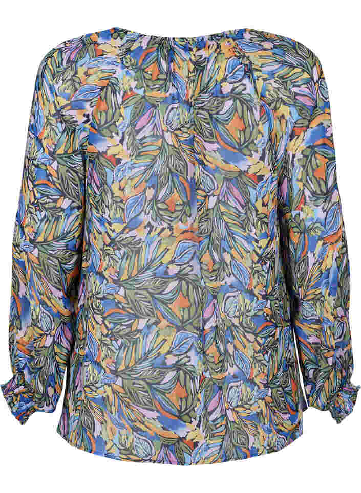 Langærmet bluse med bindebånd ved halsudskæring, Vibrant Leaf, Packshot image number 1