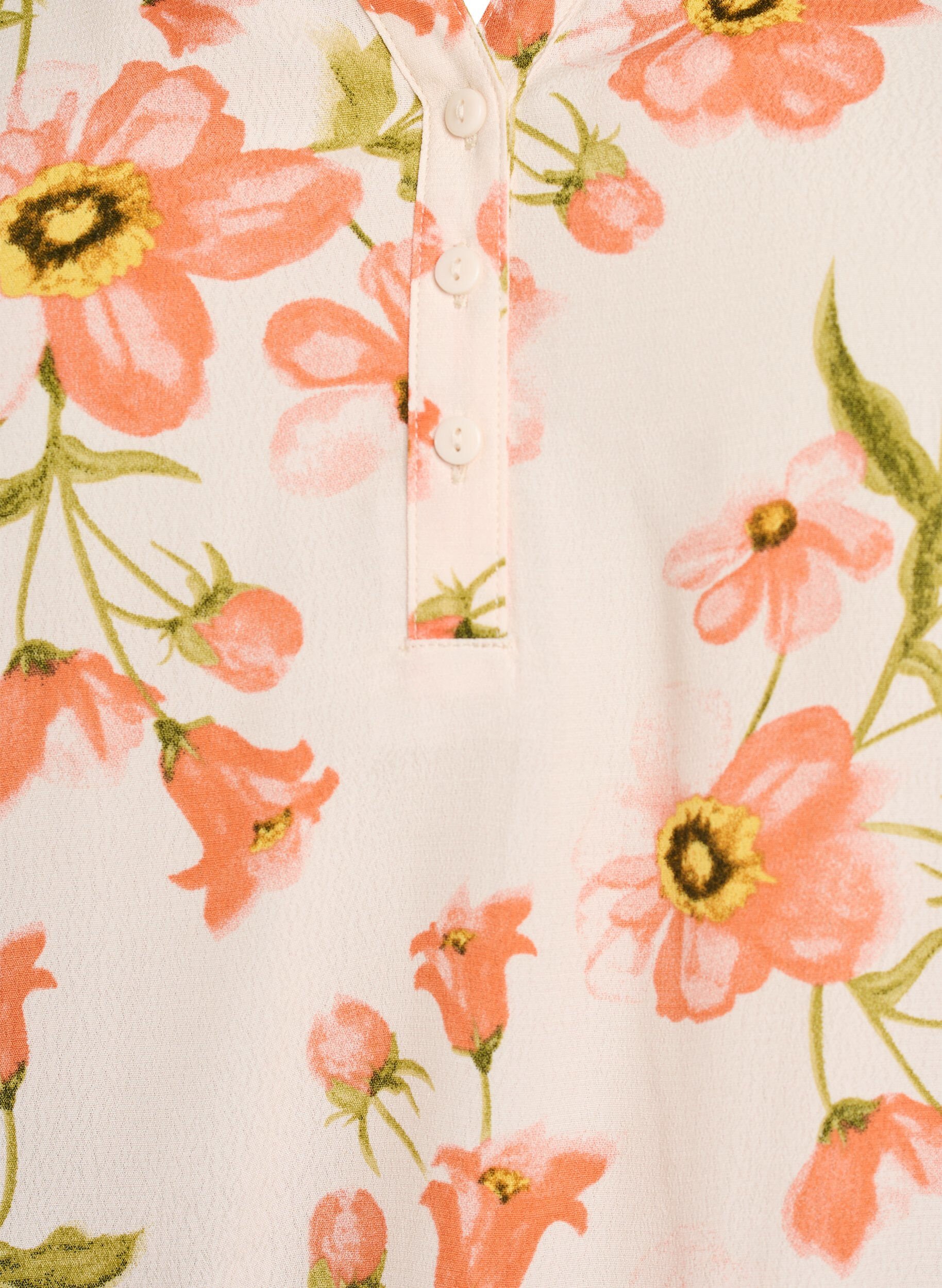Zizzi Viskosebluse med blomsterprint og korte &aelig;rmer, Vanilla, Packshot image number 2