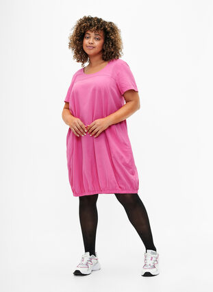 Kortærmet kjole i bomuld , Shocking Pink, Model image number 2