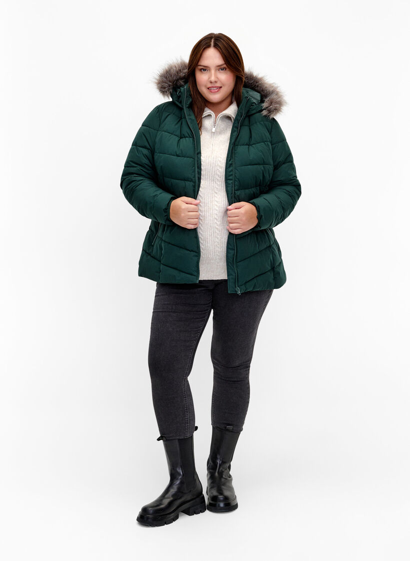 Kort pufferjakke med h&aelig;tte, Gr&oslash;n, Model image number 1