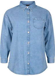 Løs denimskjorte med brystlomme, Light blue denim