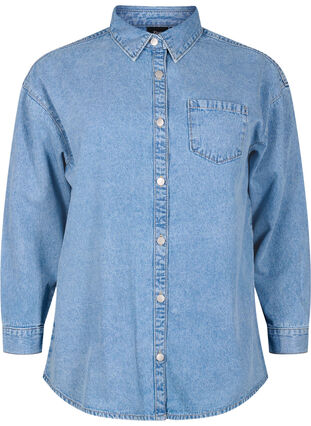 Løs denimskjorte med brystlomme, Light blue denim, Packshot image number 0