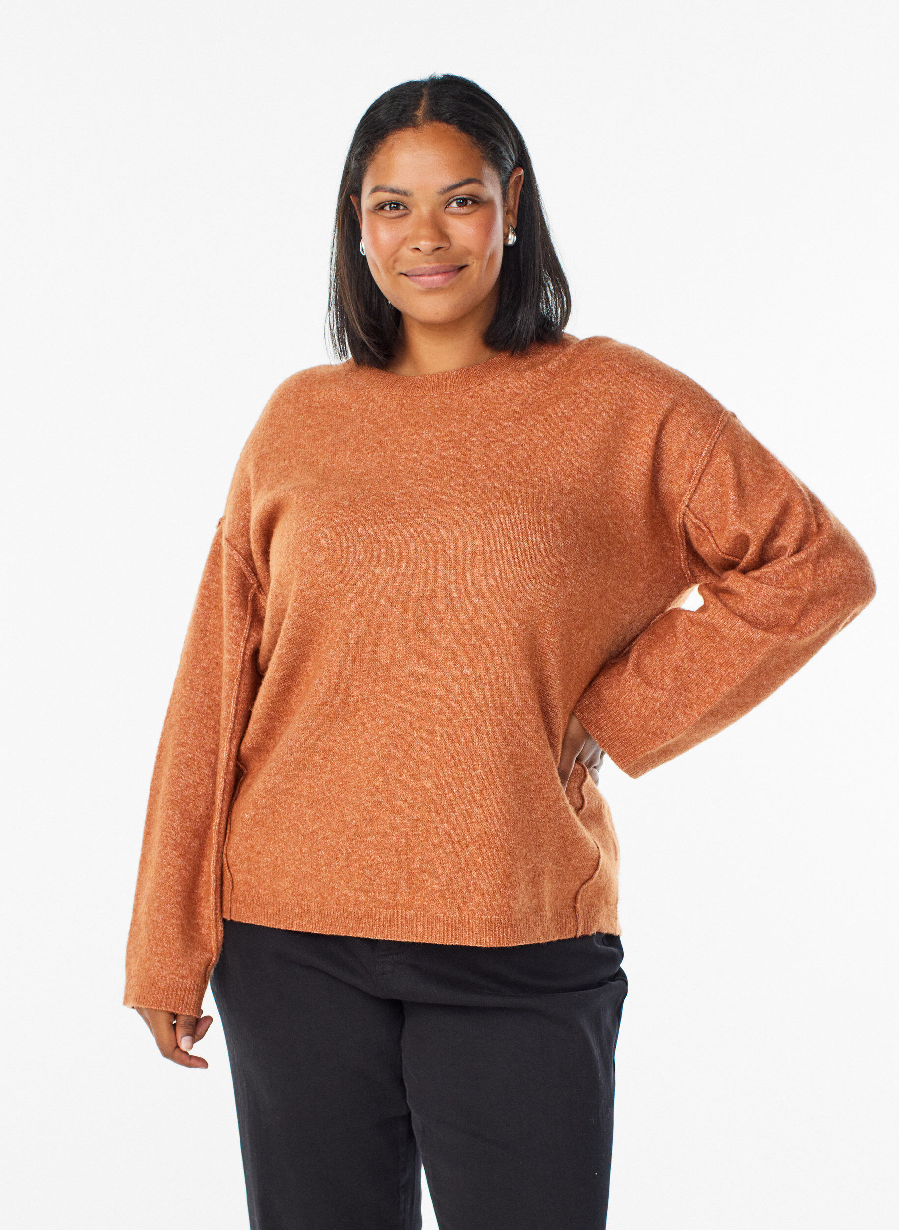 L&oslash;s striktr&oslash;je med markante syninger, Orange, Model